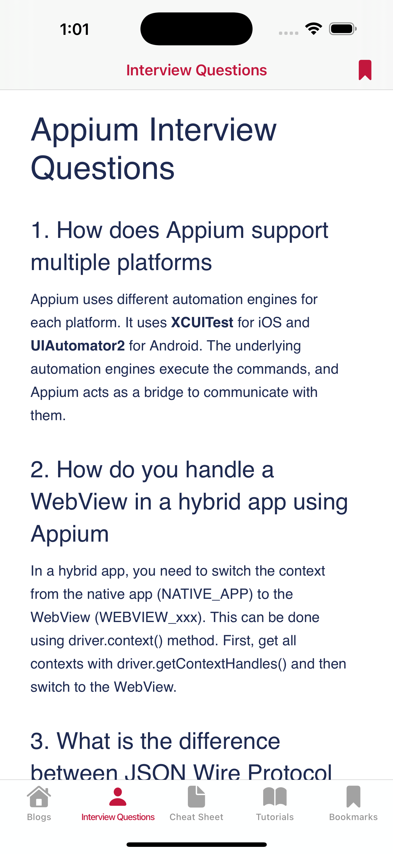 Appium Automation Guiod iOS App Interview Questions UI